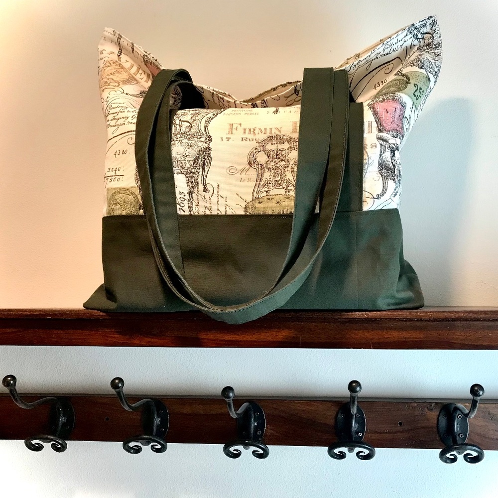 Strong Canvas Tote Bag with French Victorian Chair Pattern, Gift for Chef